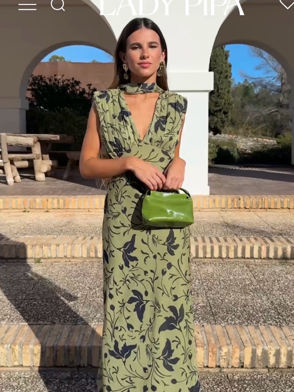 Lady Pipa Clarissa Dress Olive Green Floral V-Neck Maxi Dress